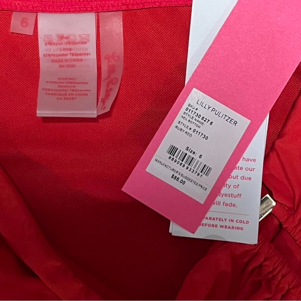 NWT Lilly Pulitzer Neil Ruby Red High Waist Bikini Bottom Ruched Waistband Sz 6 - Picture 5 of 6